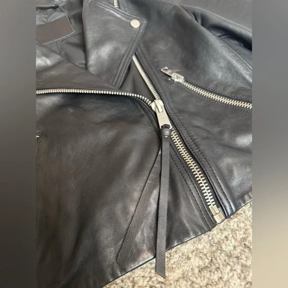All Saints DALBY CROPPED LEATHER BIKER JACKET - Picture 4 of 8
